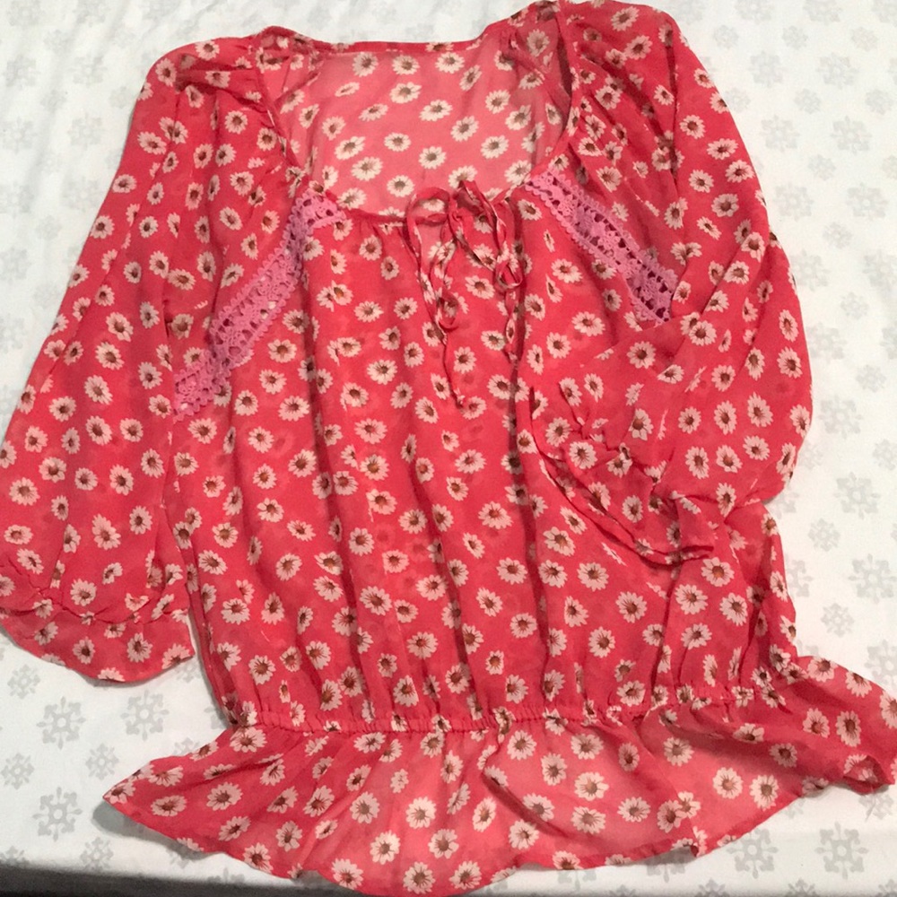 Pink sheer top with flowers